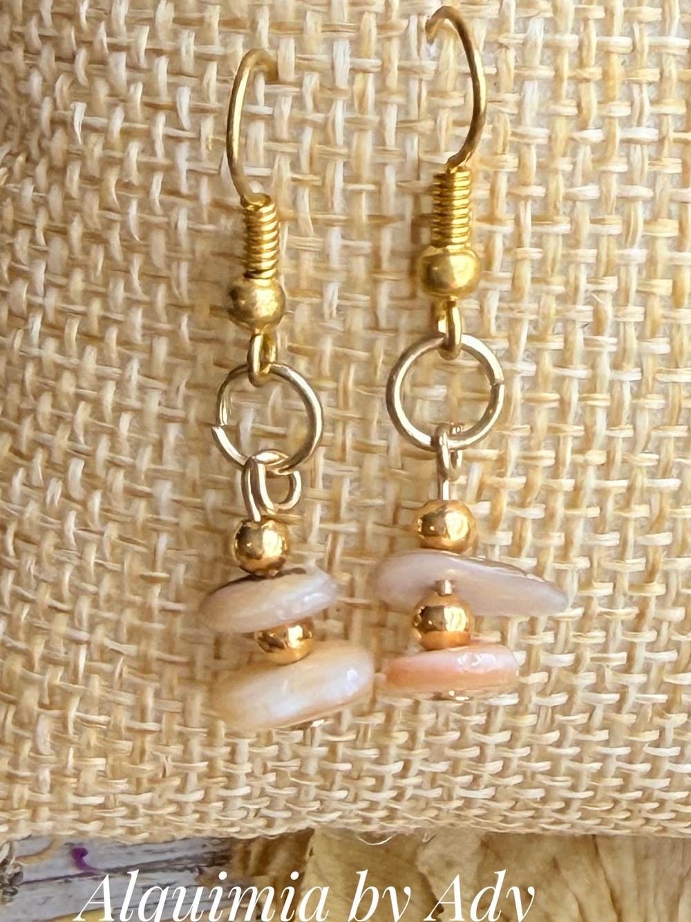 Alquimia Gold and Pale Pink Shell Stacked Drop Earrings